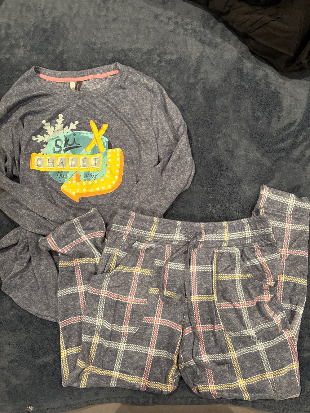 Women’s Gray Plaid Pajama Set with Yellow Accent